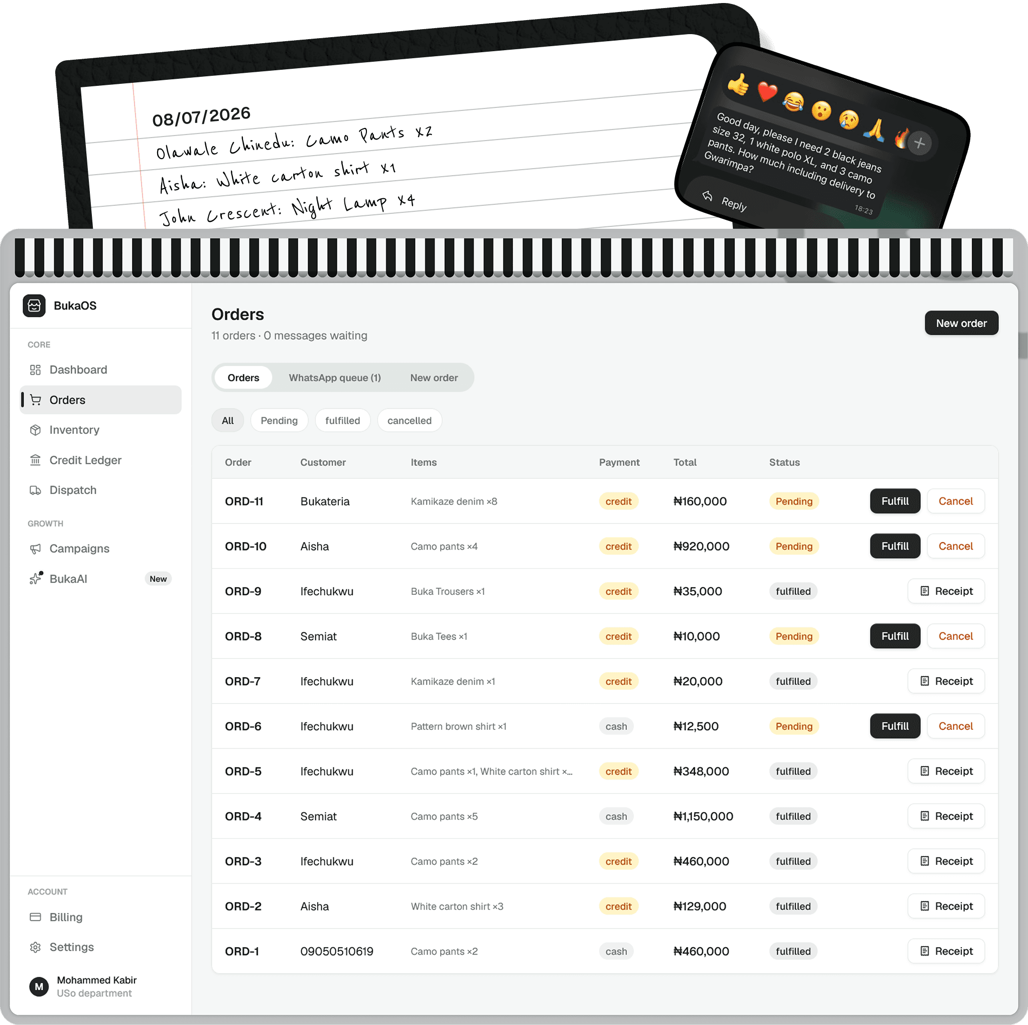 VendOS turns messages into organised business records